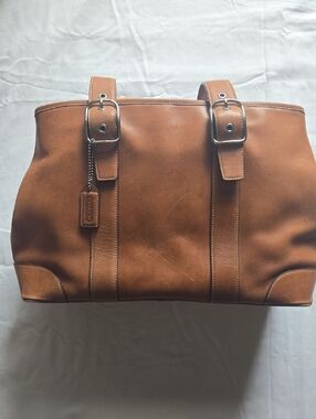 Coach Women's Brown Leather Duffel with Buckle Straps